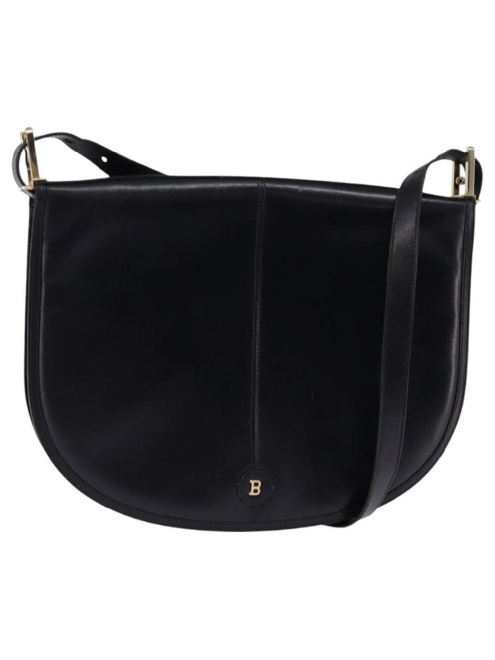 Authentic BALLY Shoulder Bag Leather Black Gold